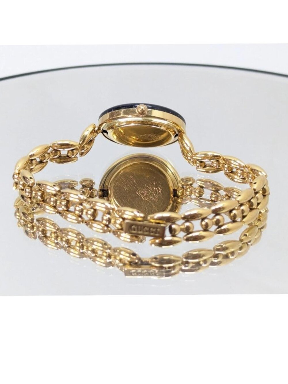 Authentic Vintage Gucci Gold Tone Bracelet Watch Enamel Bezel Women’s Swiss Made - Picture 10 of 15